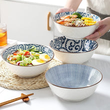 Load image into Gallery viewer, Elegant Ceramic 40 Oz Ramen Bowls Set of 4 - Blue and White Vintage Style