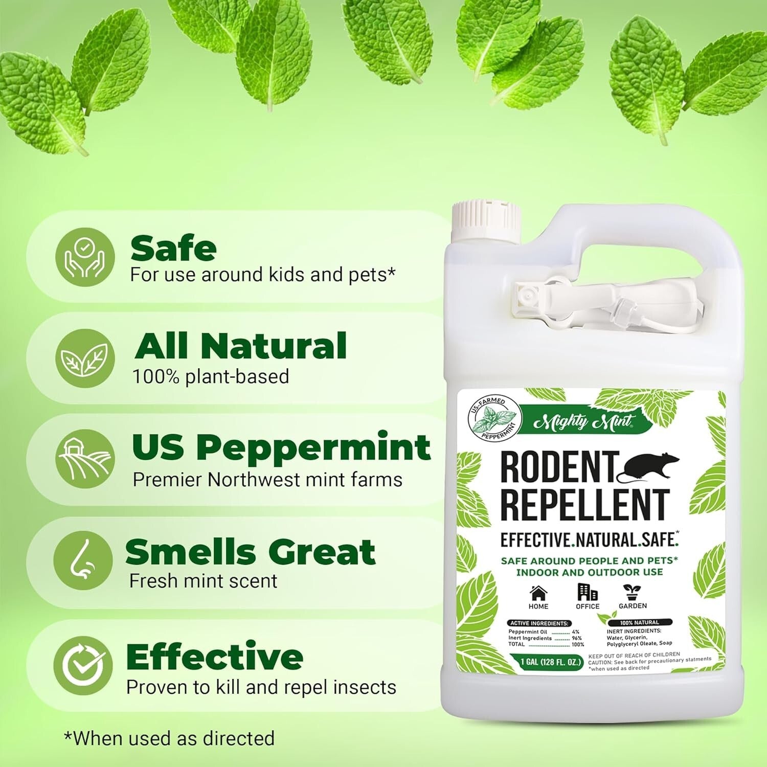 1 Gallon Natural Peppermint Oil Spray - Effective Rodent Repellent with Cloth