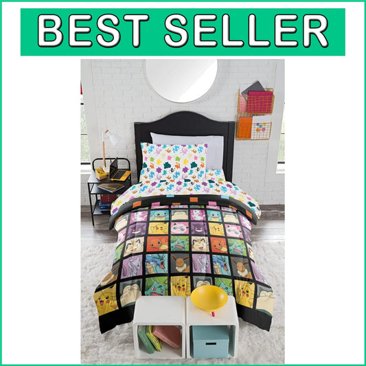 Exciting Pokémon Twin Bed Set with Comforter, Sheets & Pillowcases - Cozy Design