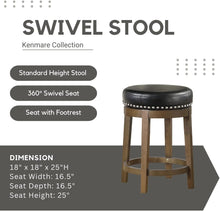 Load image into Gallery viewer, Set of 2 Rustic 360° Swivel Bar Stools - Faux Leather &amp; Solid Wood - 25 Inch