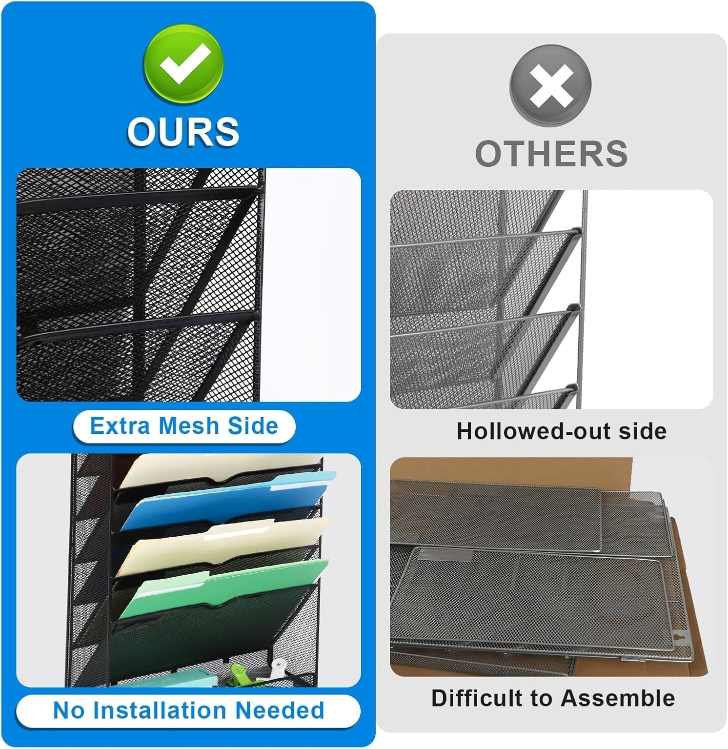 10-Tier Wall File Organizer: Sleek Metal Hanging Rack for Home Office Style