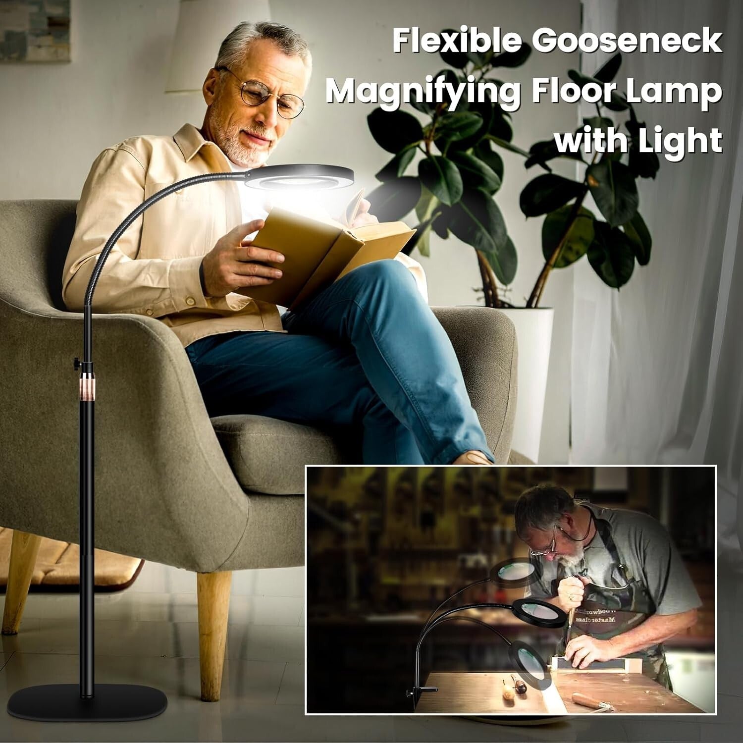Adjustable 10X Magnifying Glass with Stepless Dimming LED for Seamless Crafting