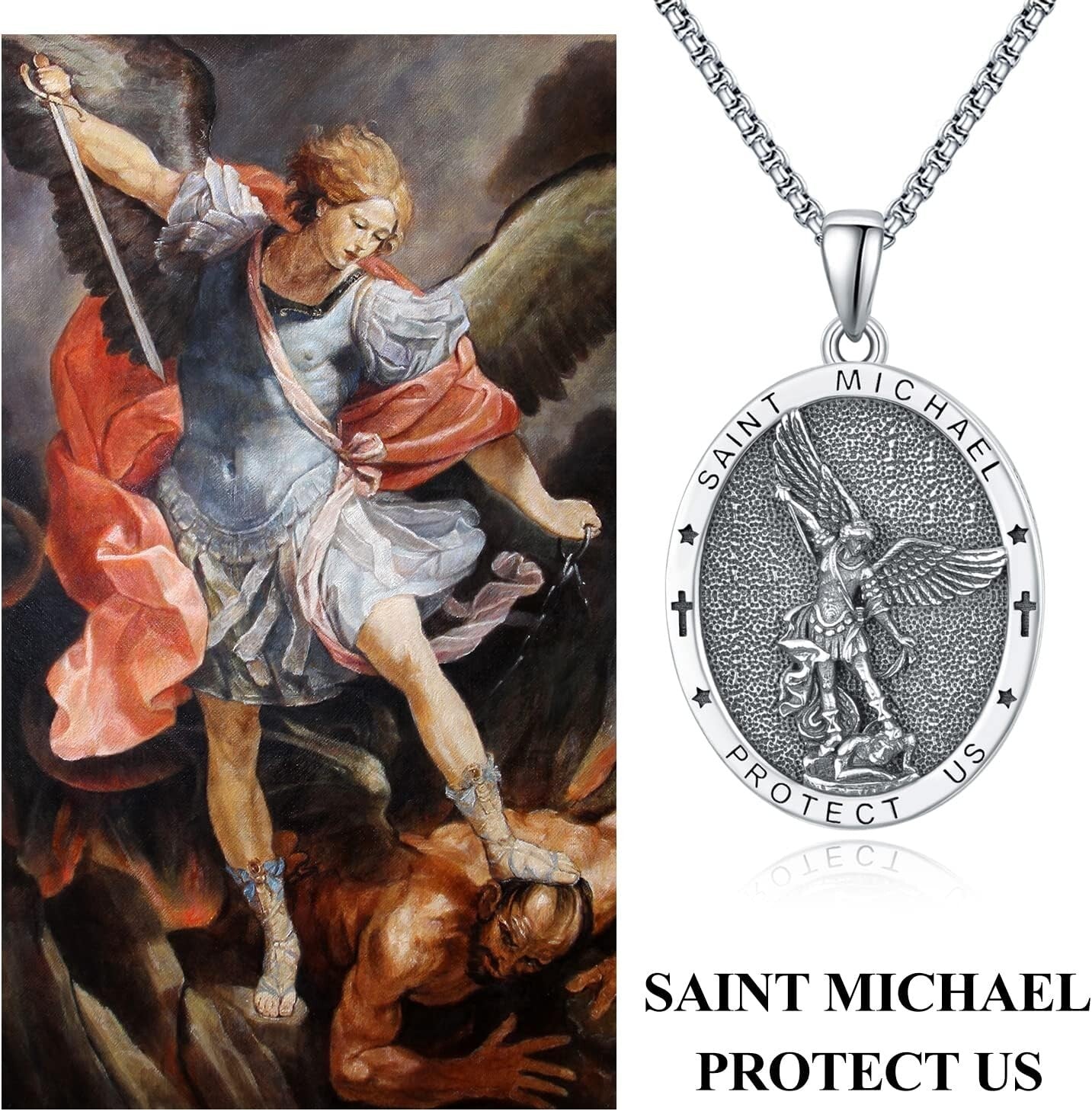 Adjustable S925 Sterling Silver Saint Michael Necklace with Protective Design
