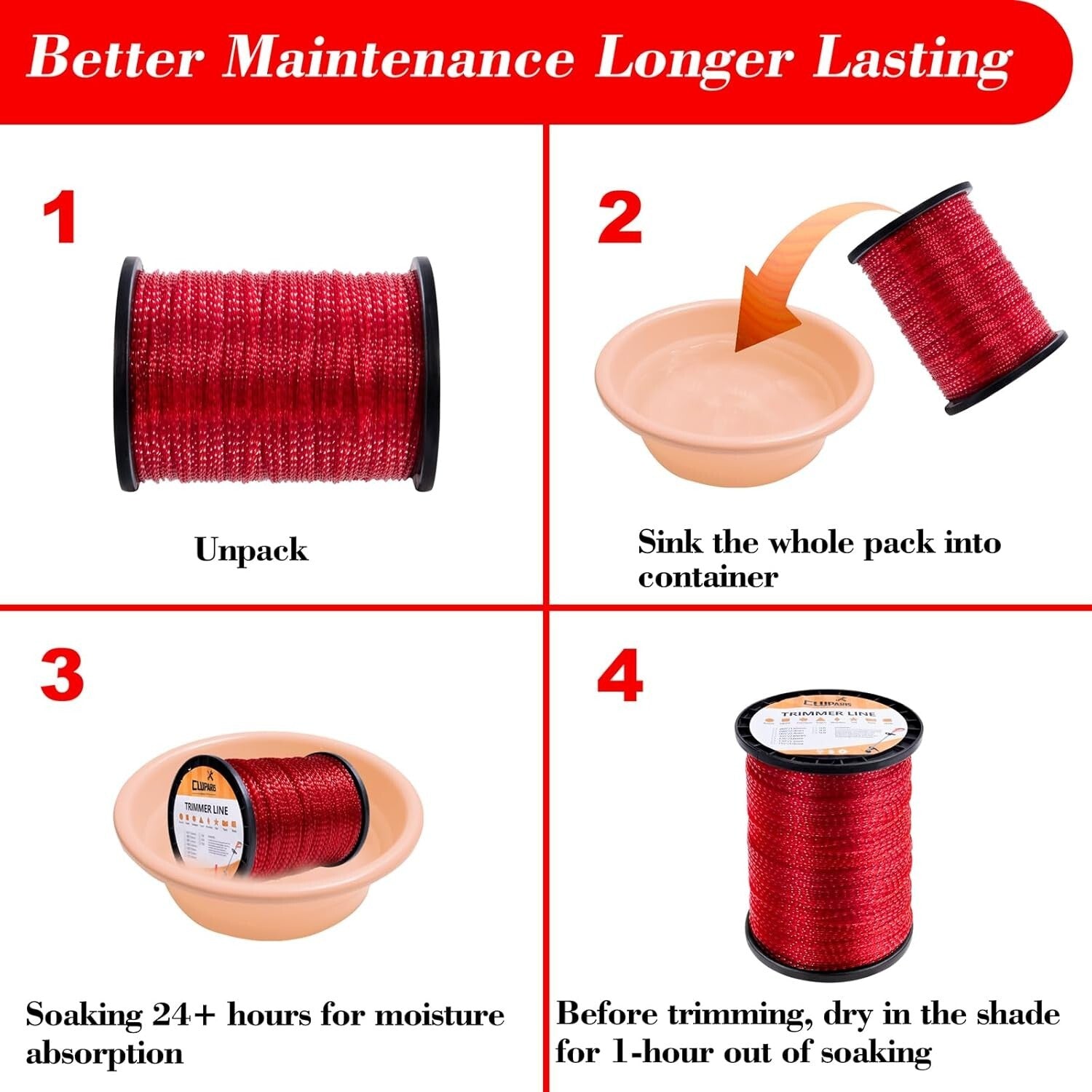 .095-Inch Twist Trimmer Line - 5LB Red Nylon for Gasoline-Powered Trimmers
