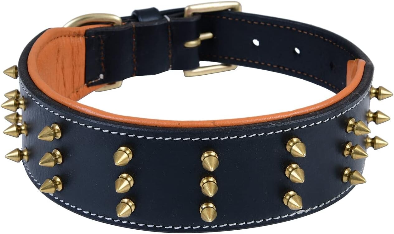 Stylish Spiked Leather Dog Collar for Large Breeds - Comfort and Safety Combined
