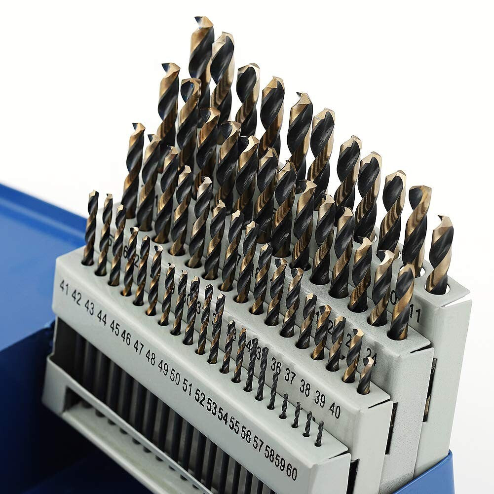 Corrosion-Resistant Drill Bit Set with 135° Points - 60-Piece Indexed Storage