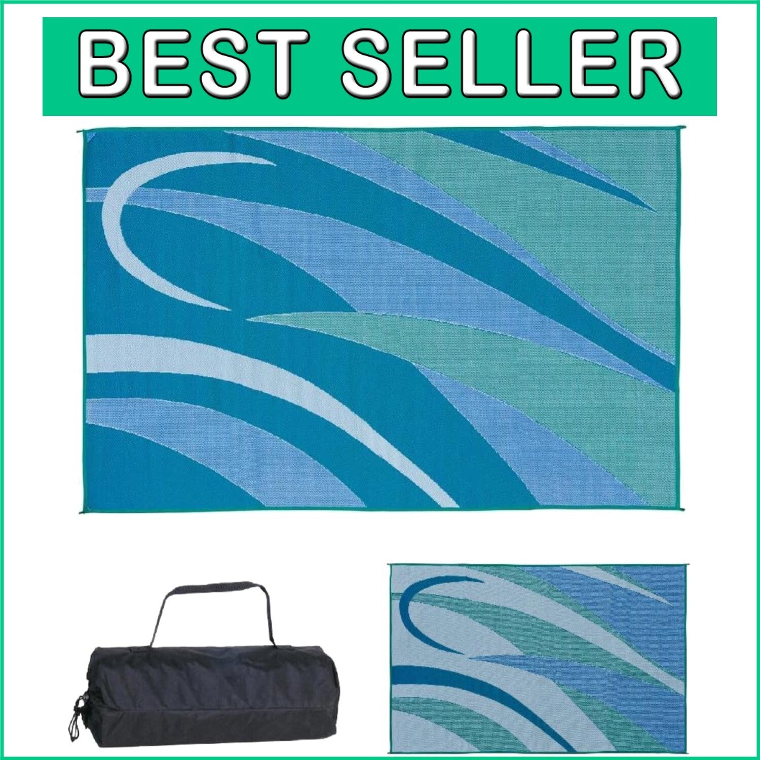 Durable 8'x12' Reversible Garden Rug - Lightweight Blue/Green Patio Solution