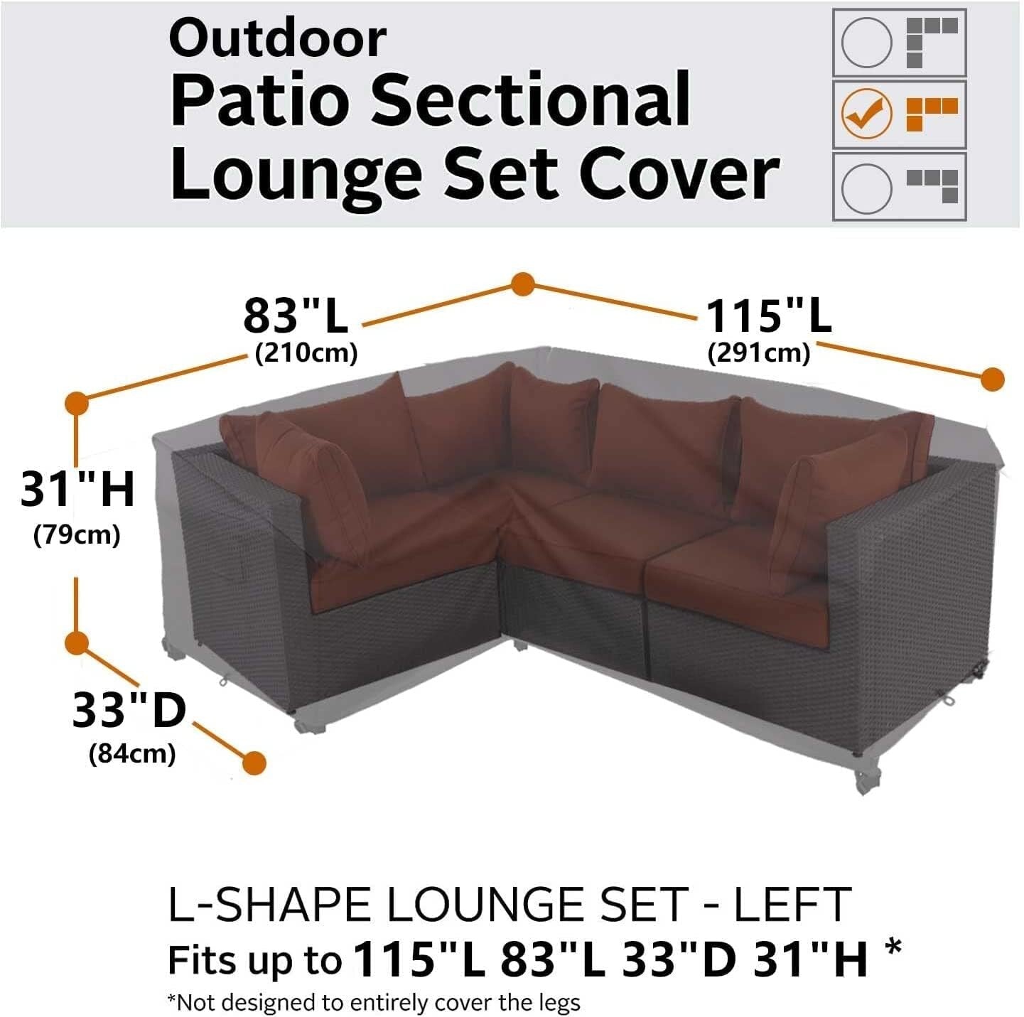Durable L-Shaped Sofa Cover for 83 x 115 Inch Sectionals - Weatherproof Design