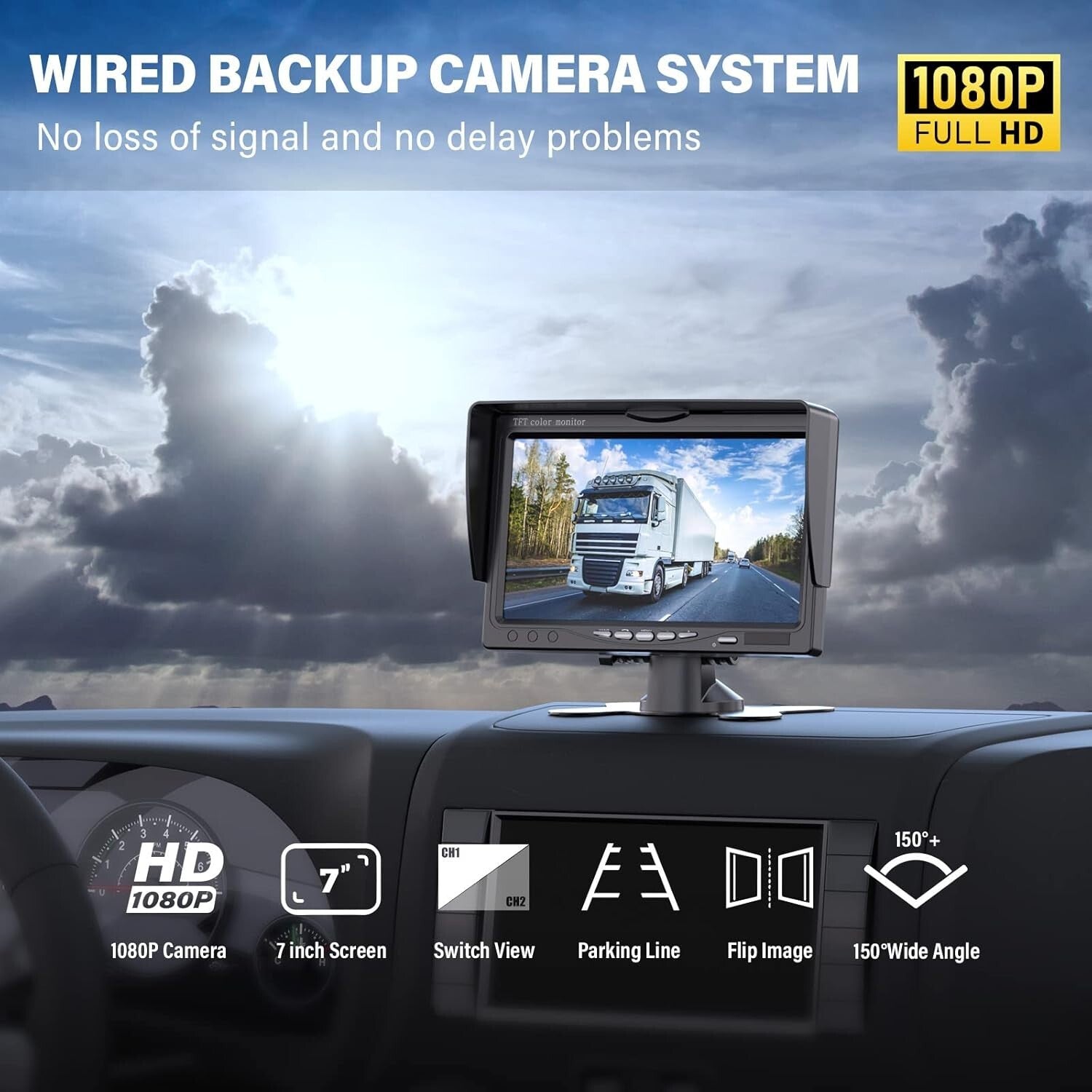 Advanced 1080P Rearview Monitor Kit - Dual Camera Support, DIY Installation