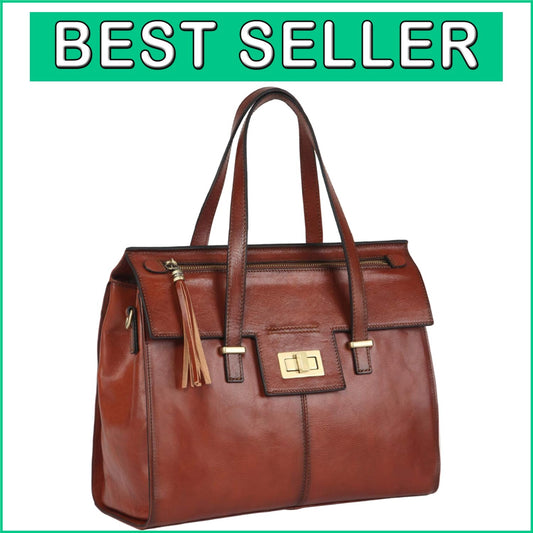 Vintage Full Grain Italian Leather Satchel Bag for Elegant Women - 12.99" x 5.5"