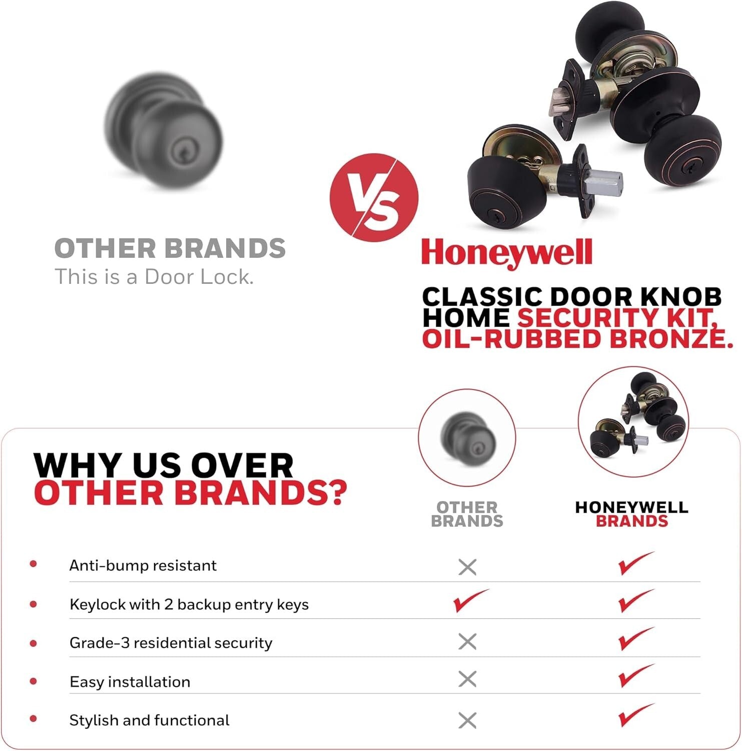 Quick Install 2 Pack Entry Door Knob with Deadbolt - Strong Security Grade-3