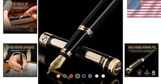 Schmidt 18K Nib Broad Fountain Pen in Black with Gold Trim - Write with Elegance