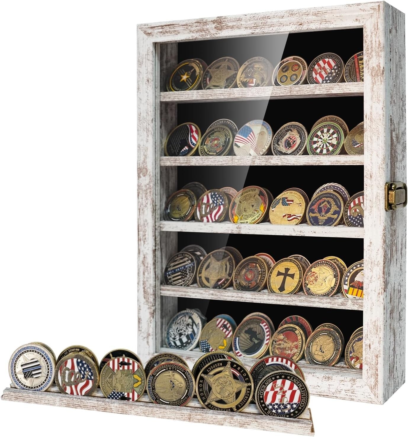 Elegant Rustic White Coin Display Case - Protect Your Collectibles in Style