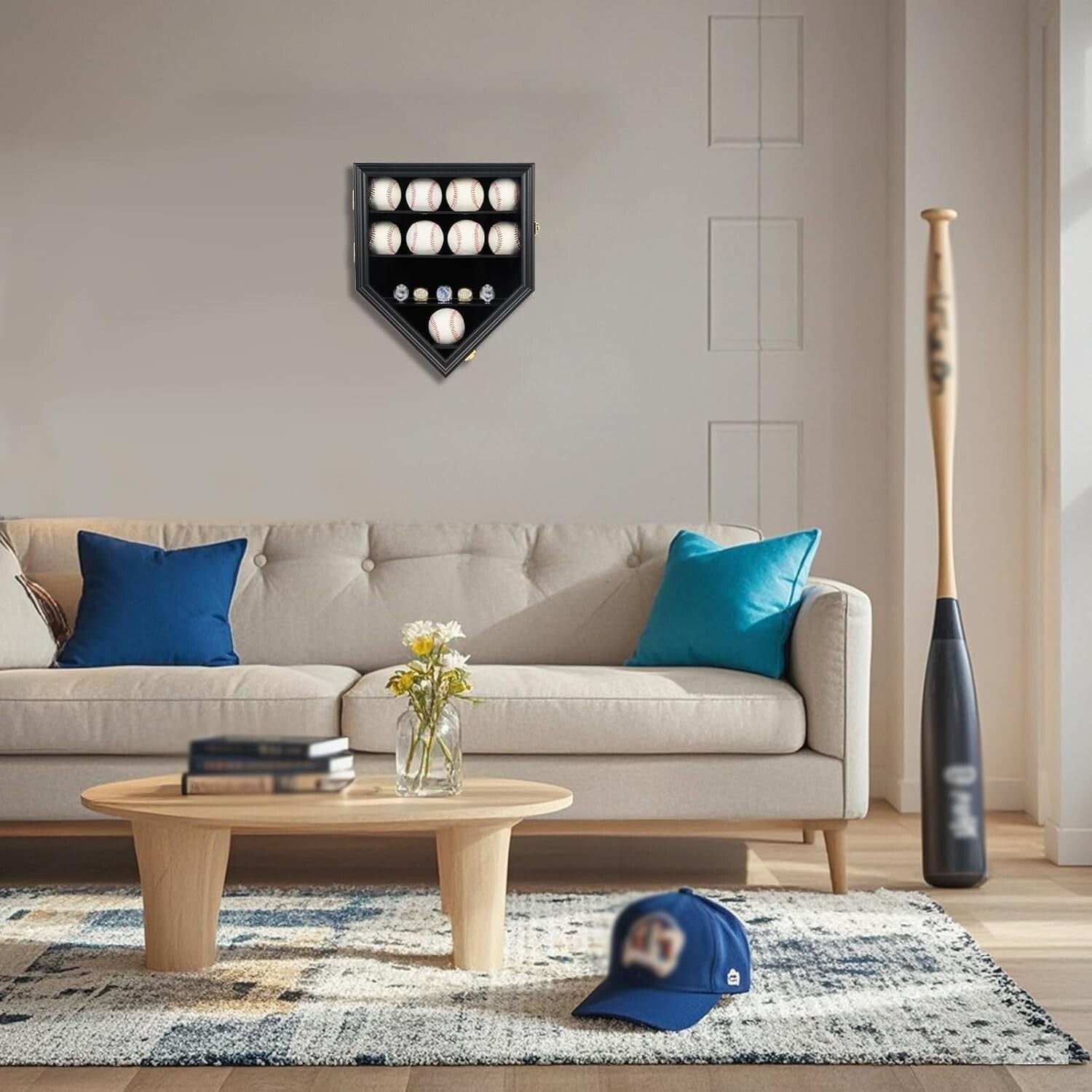 Stylish Baseball & Championship Ring Display Case with Detachable Partitions