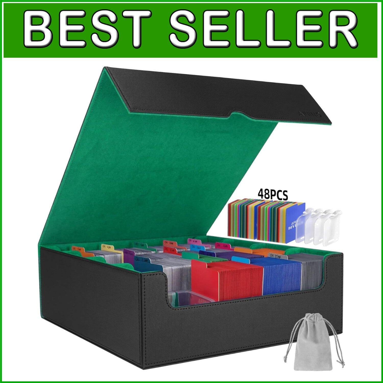 Elegant PU Leather Trading Card Case with 48 Dividers & Dustproof Protection