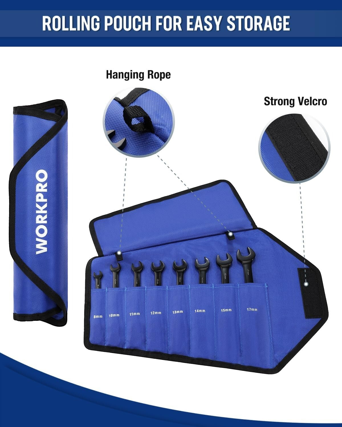 Durable 8-Piece Metric Ratcheting Wrench Set with 72 Teeth & Rolling Pouch