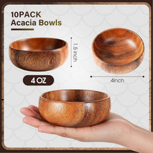 Load image into Gallery viewer, Versatile Acacia Wooden Bowls - Set of 10 Hand-Carved 4 Inch Dipping Trays