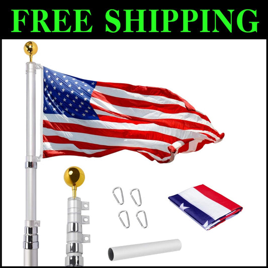 Premium Telescoping Flagpole Kit with 3x5 American Flag - Perfect for Outdoors