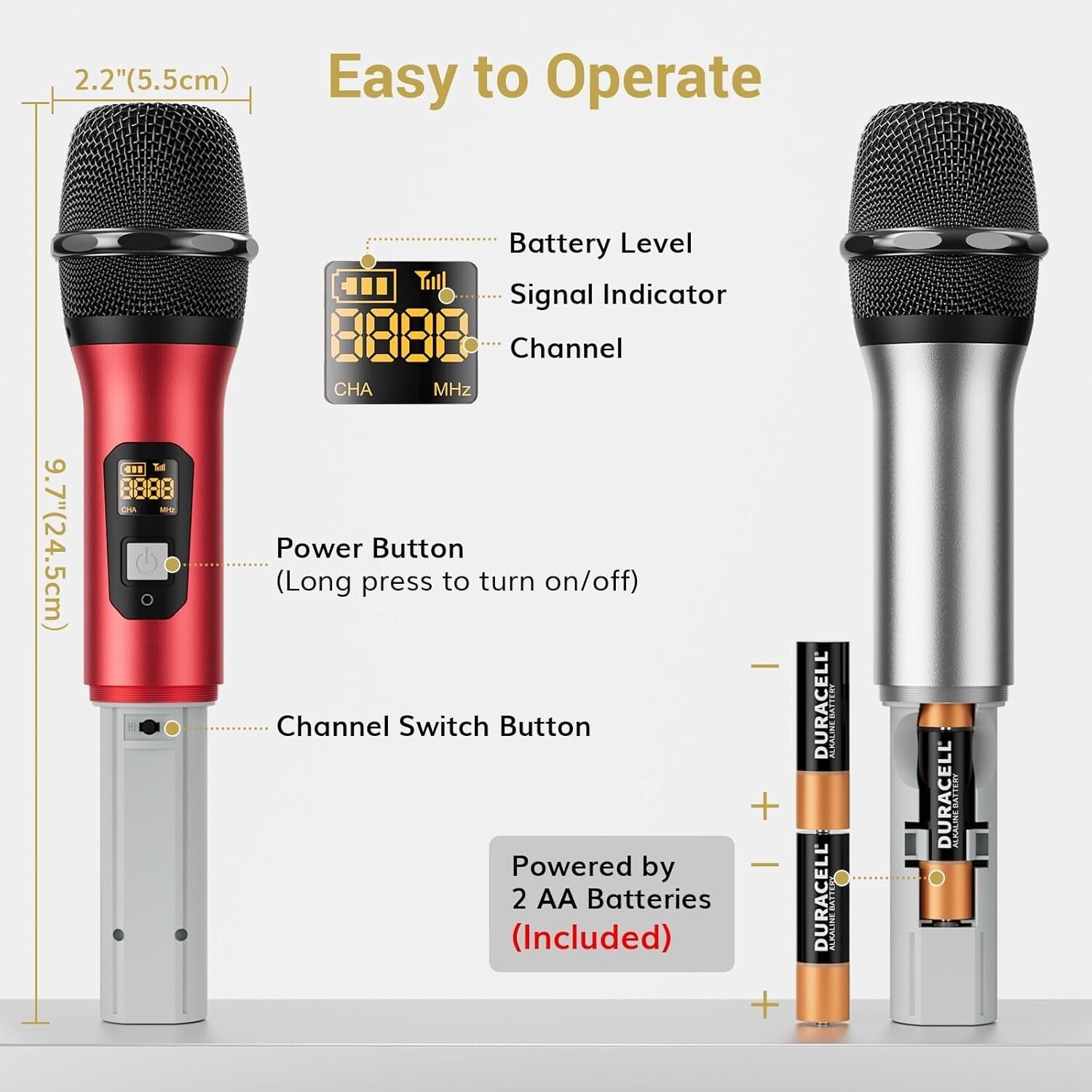 Metal Built Wireless Microphones with 4 Antennas - Ideal for Singing & Speech