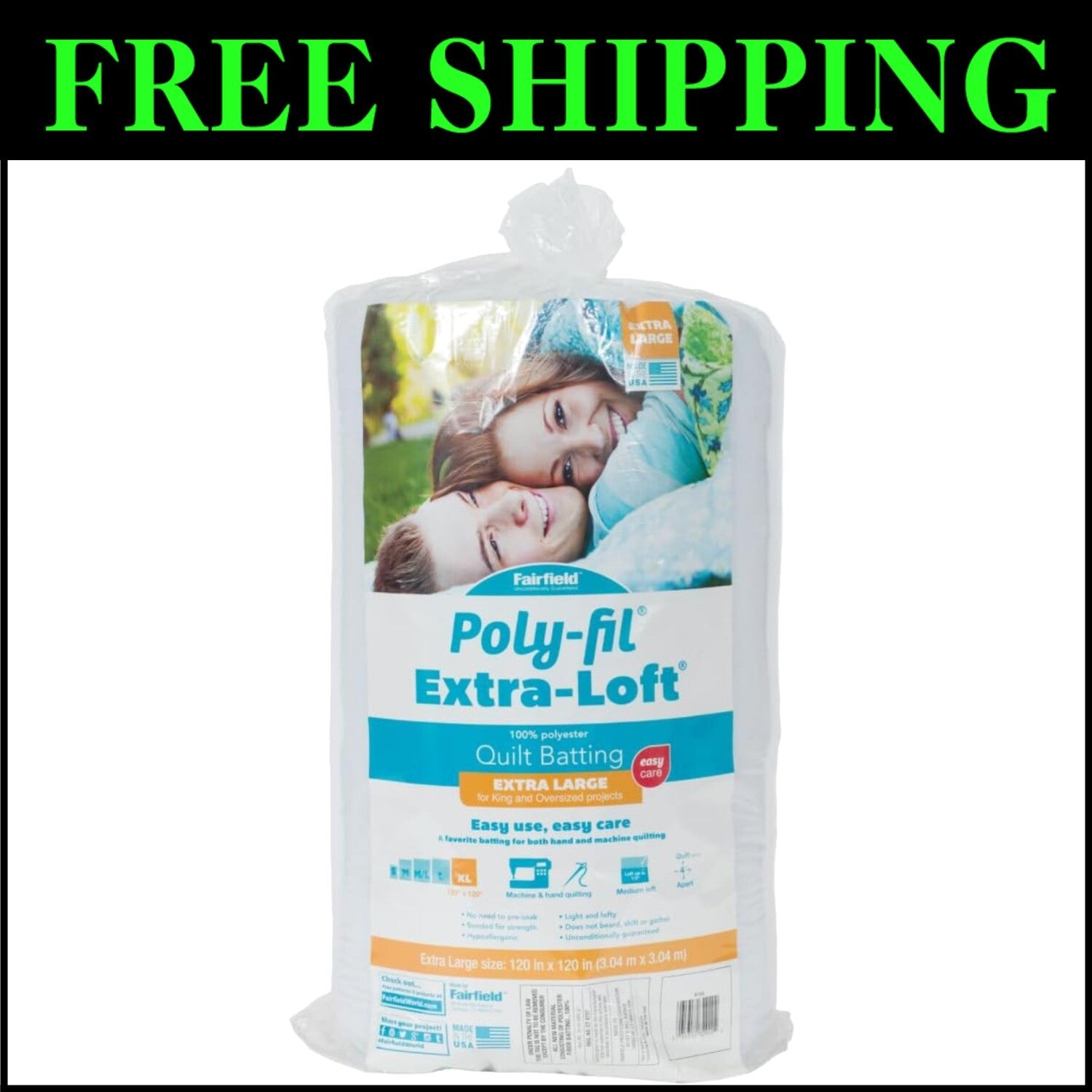 Hypoallergenic 100% Polyester Quilt Batting - 120" x 120" for All Quilting Needs