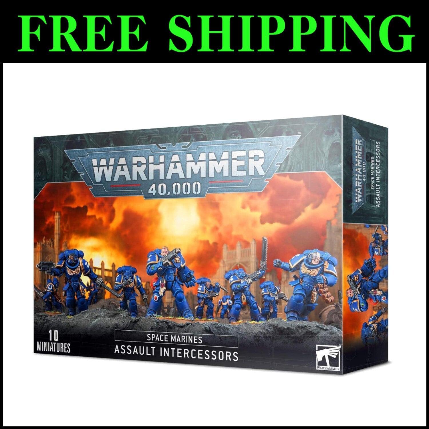 10-Piece Space Marine Assault Intercessors Miniatures - Classic Warhammer Kit