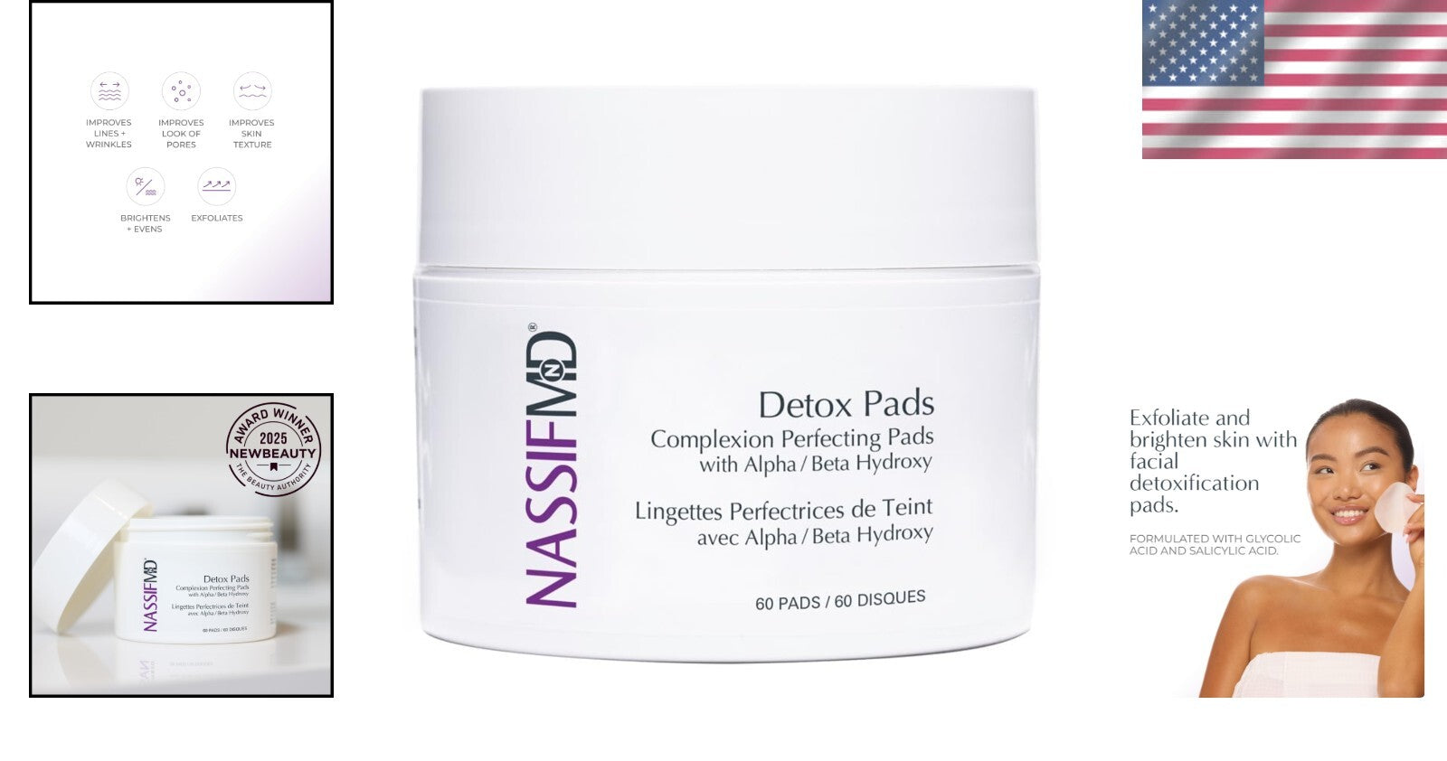 Detoxifying AHA Skin Pads with Witch Hazel & Salicylic Acid - 60 Pads, Adult Use