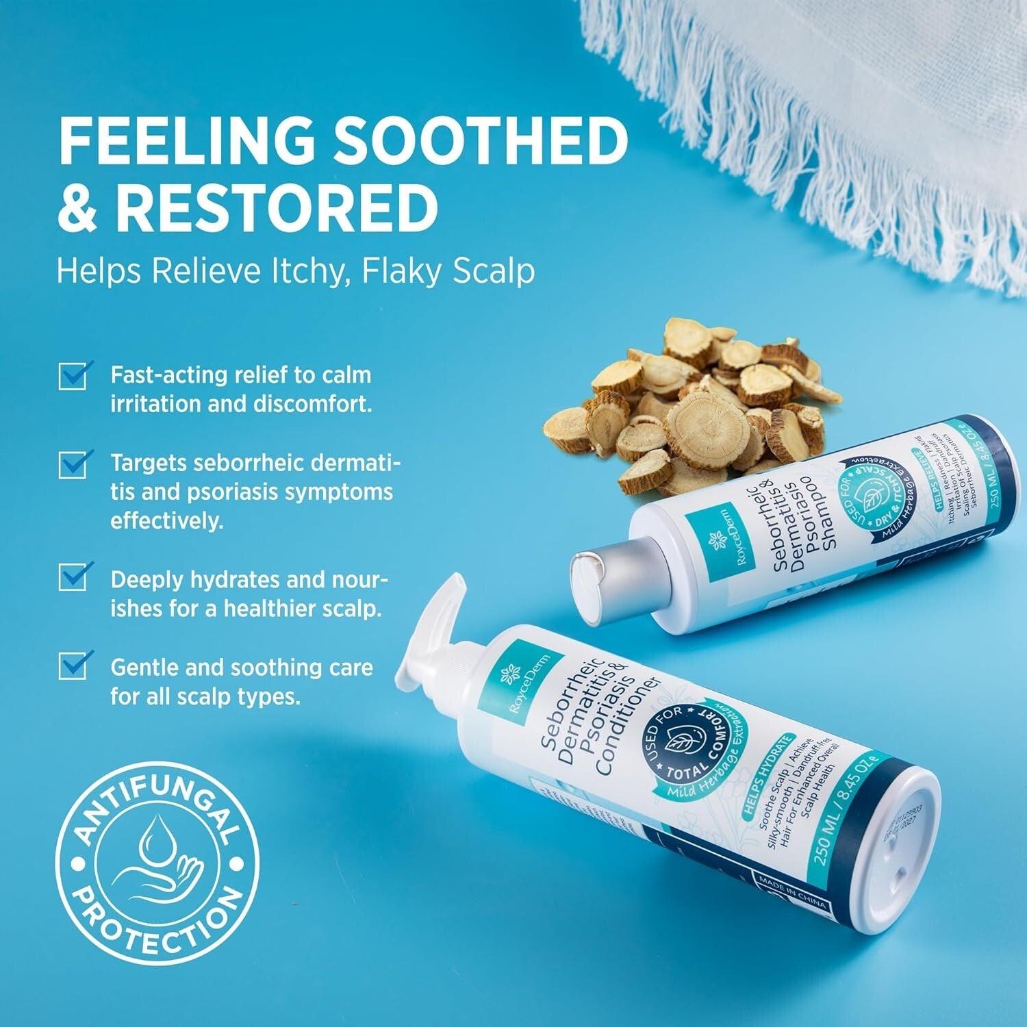 Seborrheic Dermatitis Relief Set - Cream, Shampoo & Conditioner for Scalp Care