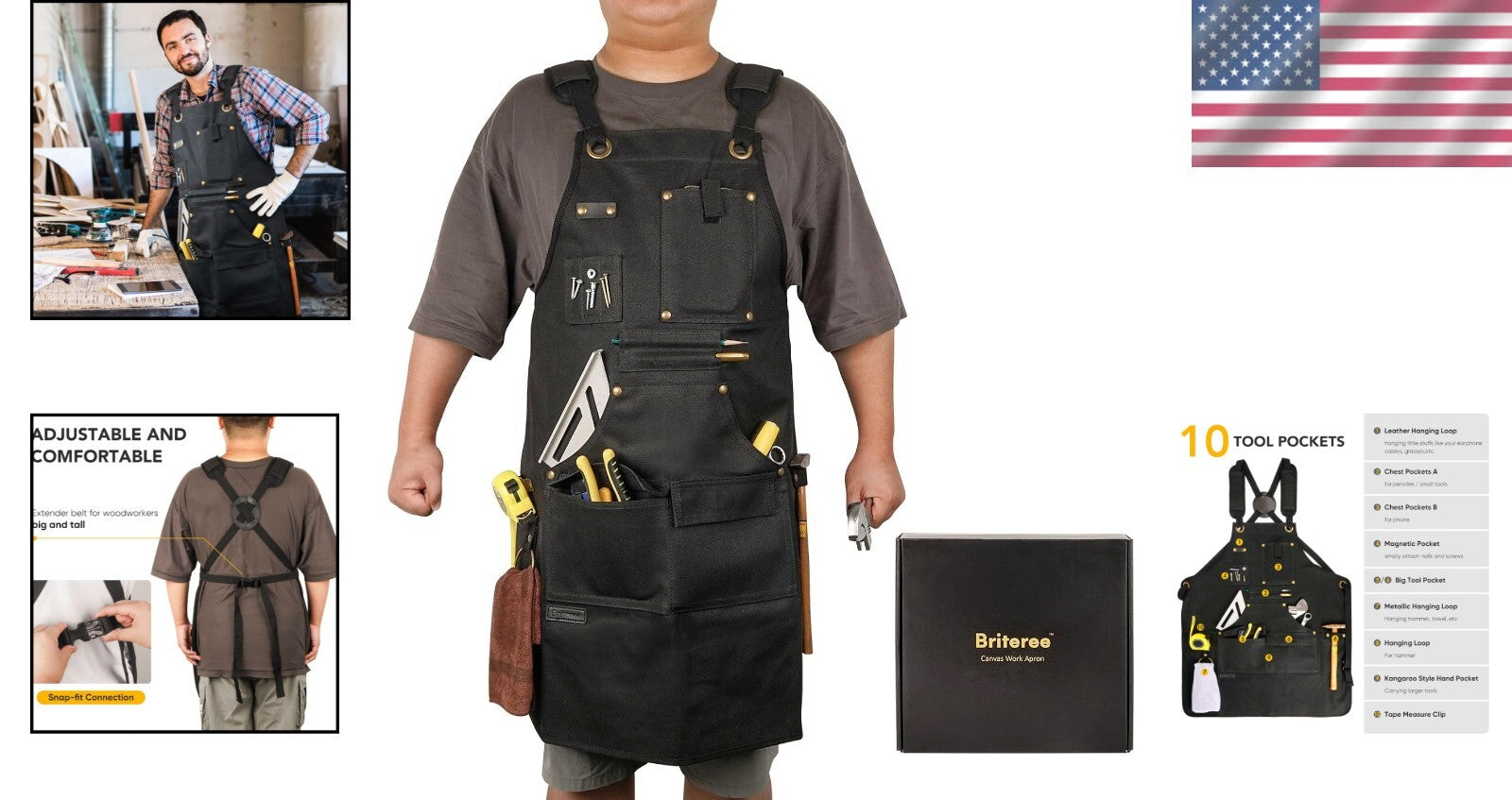 Adjustable Work Apron with 10 Pockets - Perfect Gift for DIY Enthusiasts