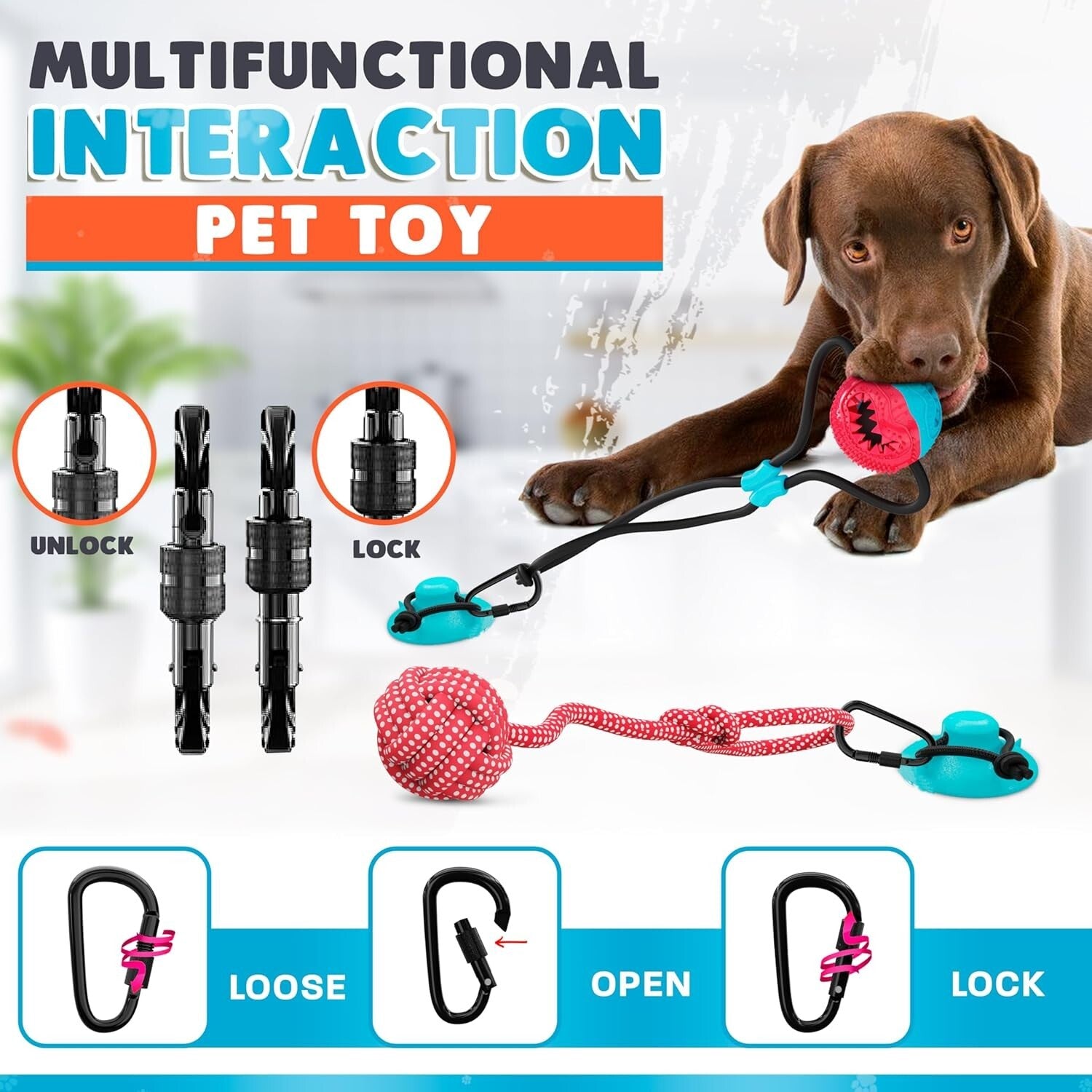 Durable Tug of War Dog Toy with Double Suction Cups - Perfect for Large Breeds