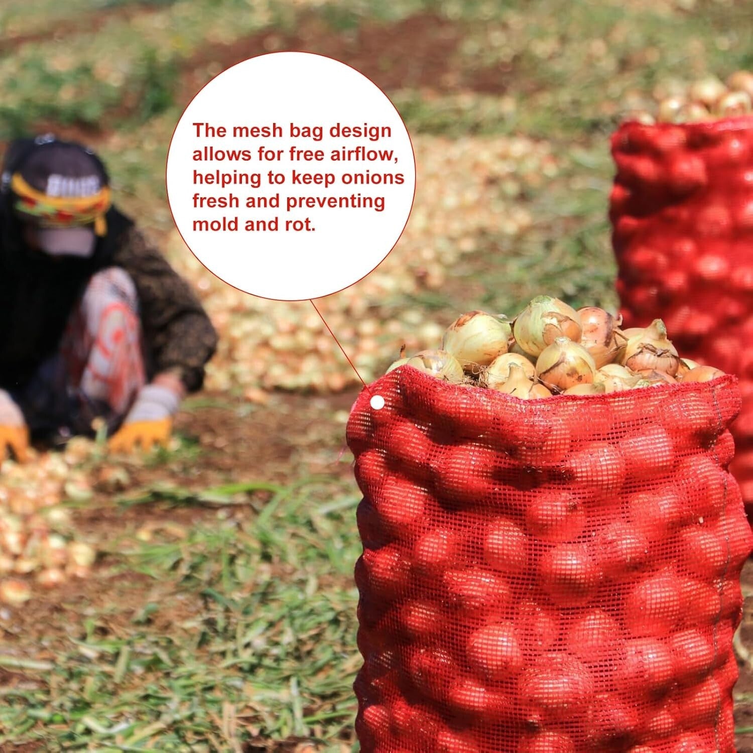 Bulk 300 Red Mesh Storage Bags – Ideal for Onions, Potatoes & Produce Freshness