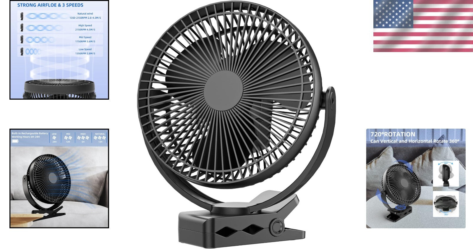 Compact 8-Inch Clip-On Fan with 360-Degree Rotation - Ultimate Portability