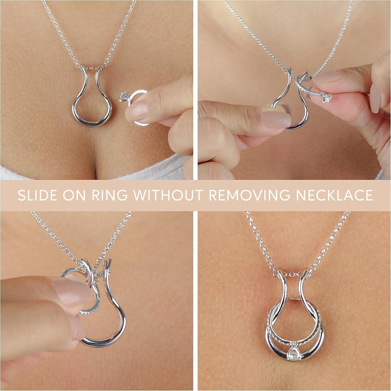 Elegant Stainless Steel Ring Holder Necklace for Men & Women - Stylish Jewelry