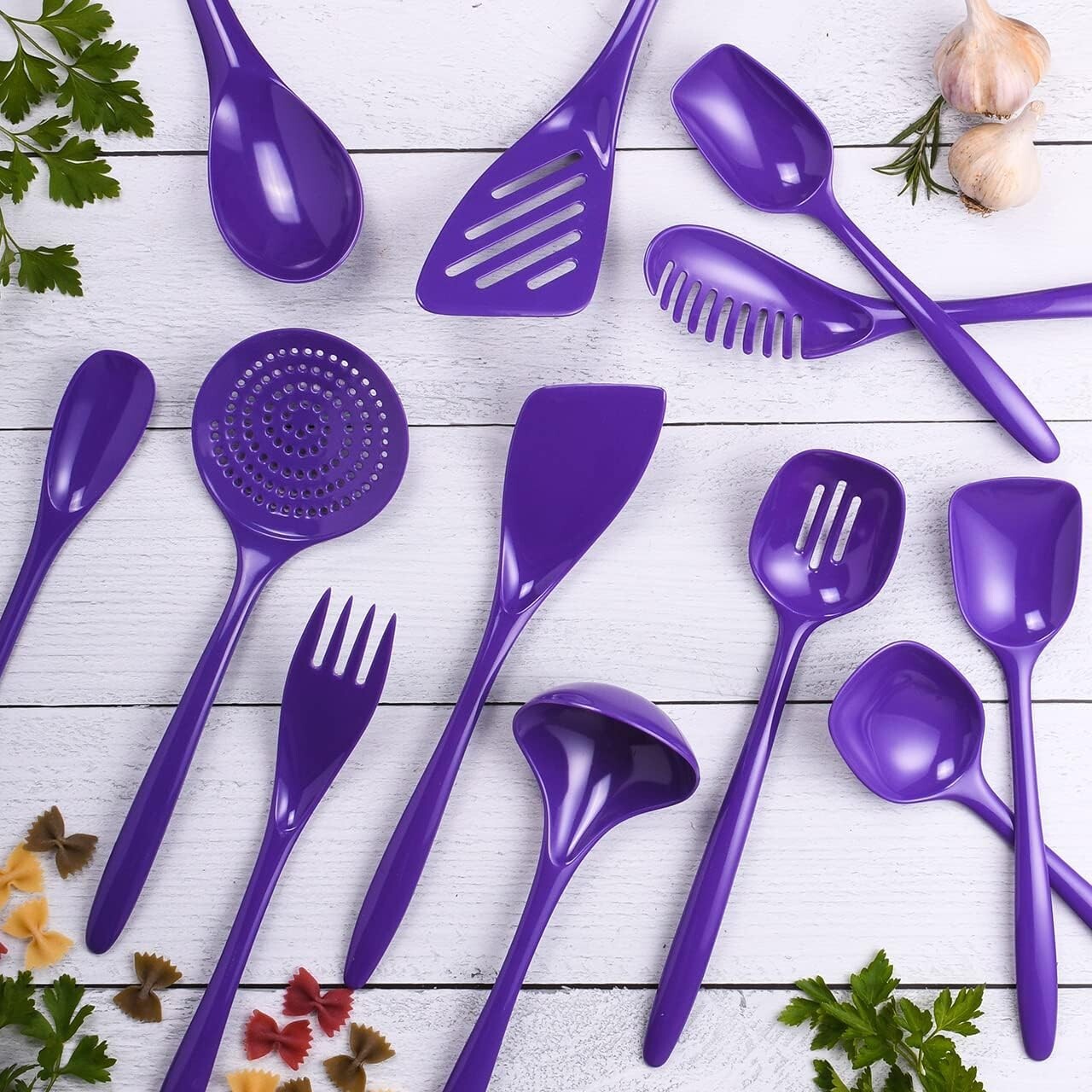 Durable Purple Melamine Utensils Set (12 Pieces) - Ideal for Serving & Cooking
