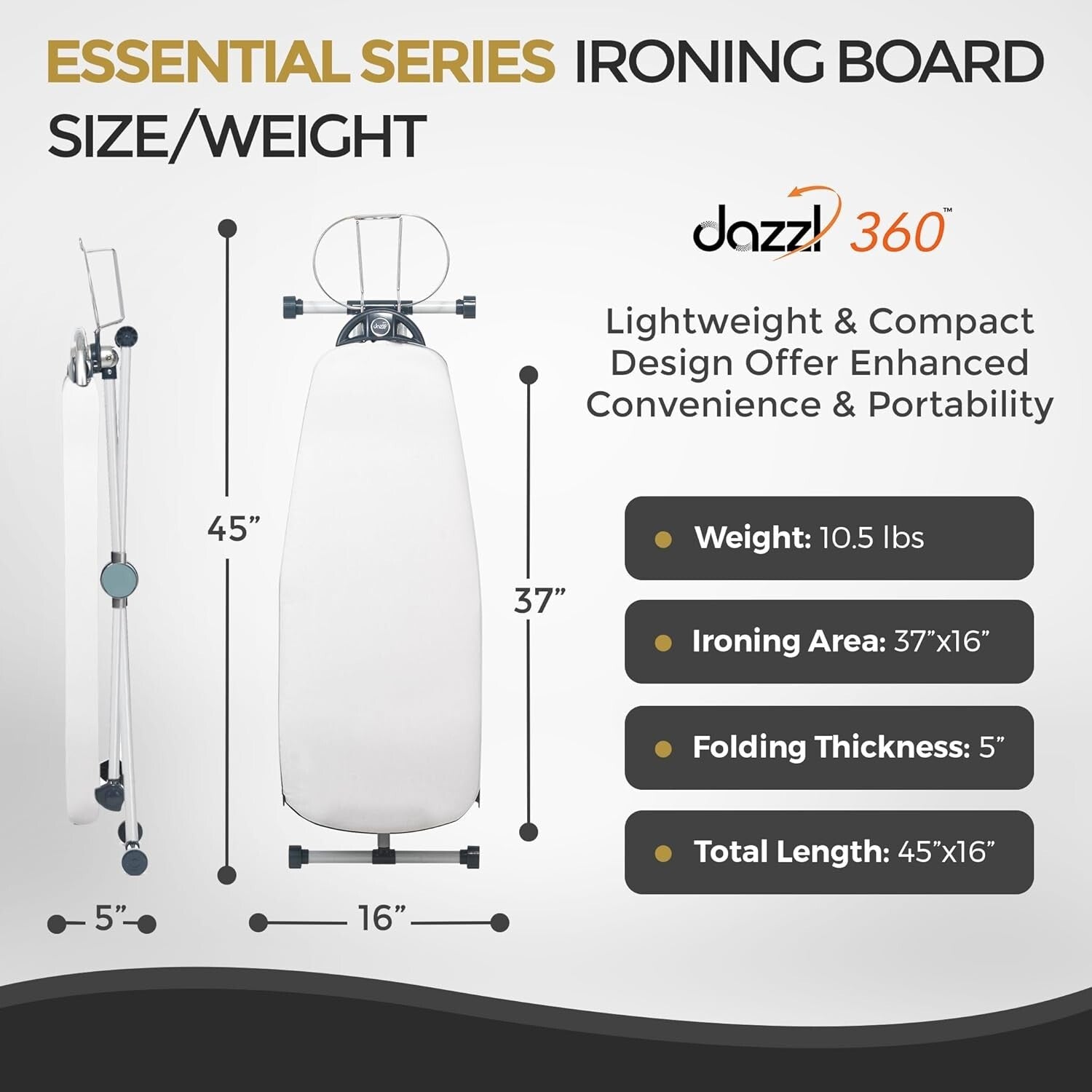 EZ20 Slim Ironing Board with 8-Level Height Adjustment & 360° Rotating Design
