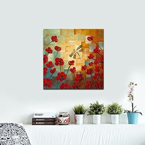 Gallery Wrapped 24x24 Dragonfly Floral Oil Painting - Ready to Hang Luxury Art