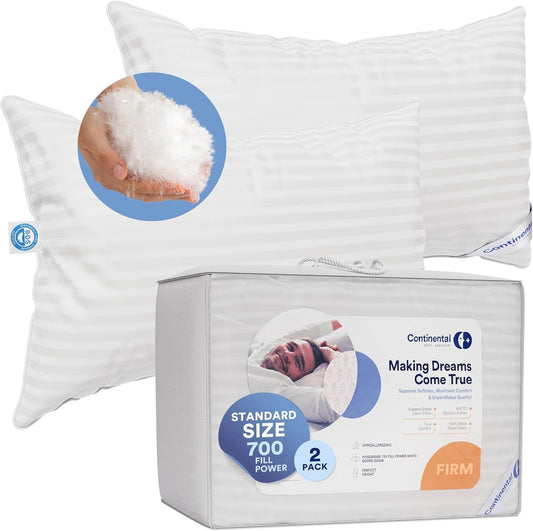 Elegant 700 Fill Power Hungarian Goose Down Pillows - 20 x 26 Inches, Pack of 2