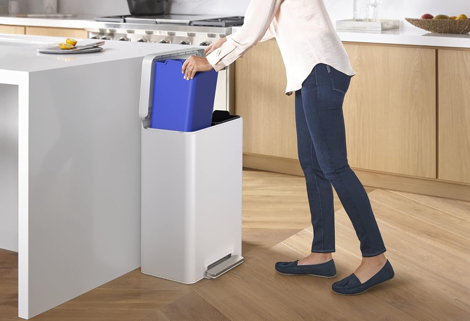 Fingerprint-Resistant 11 Gallon Trash Can - Step-On Foot Pedal and Liner Bins