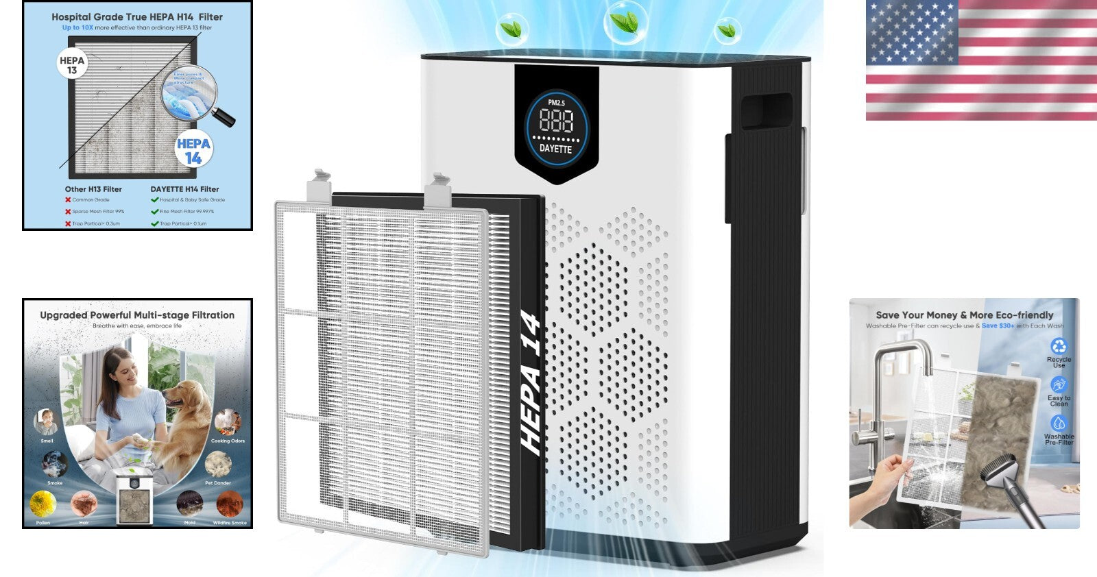 Dual Air Intake H14 HEPA Air Purifier for Home - Maintains Healthy Air Quality