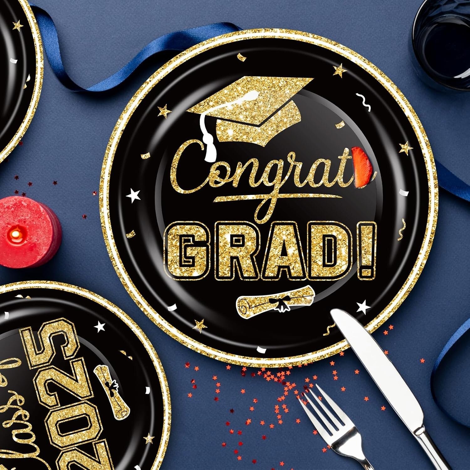 320Pcs Black & Gold Graduation Party Supplies - Elegance for Class of 2025