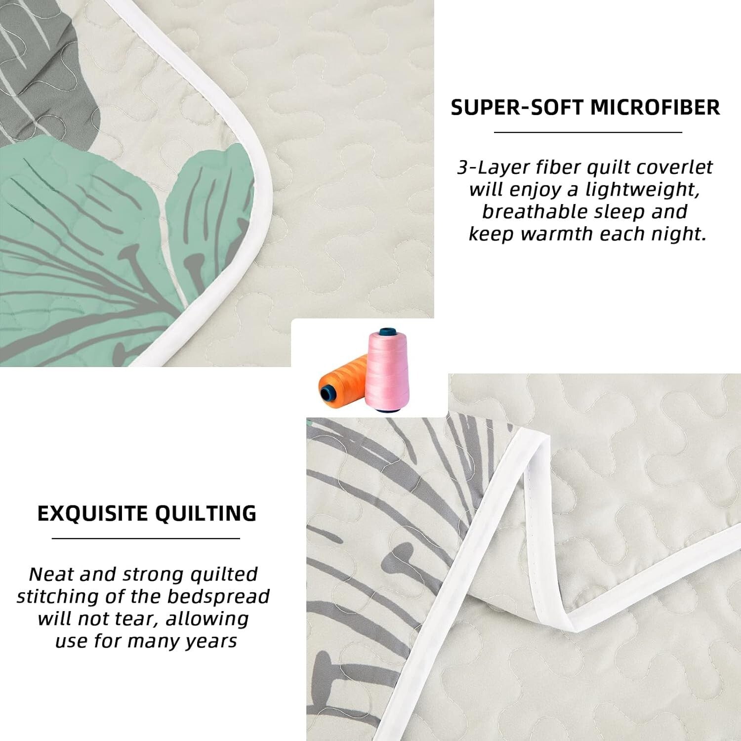 Floral Pattern King Quilt Set - Elegant Soft Microfiber Bedspread for Bedrooms