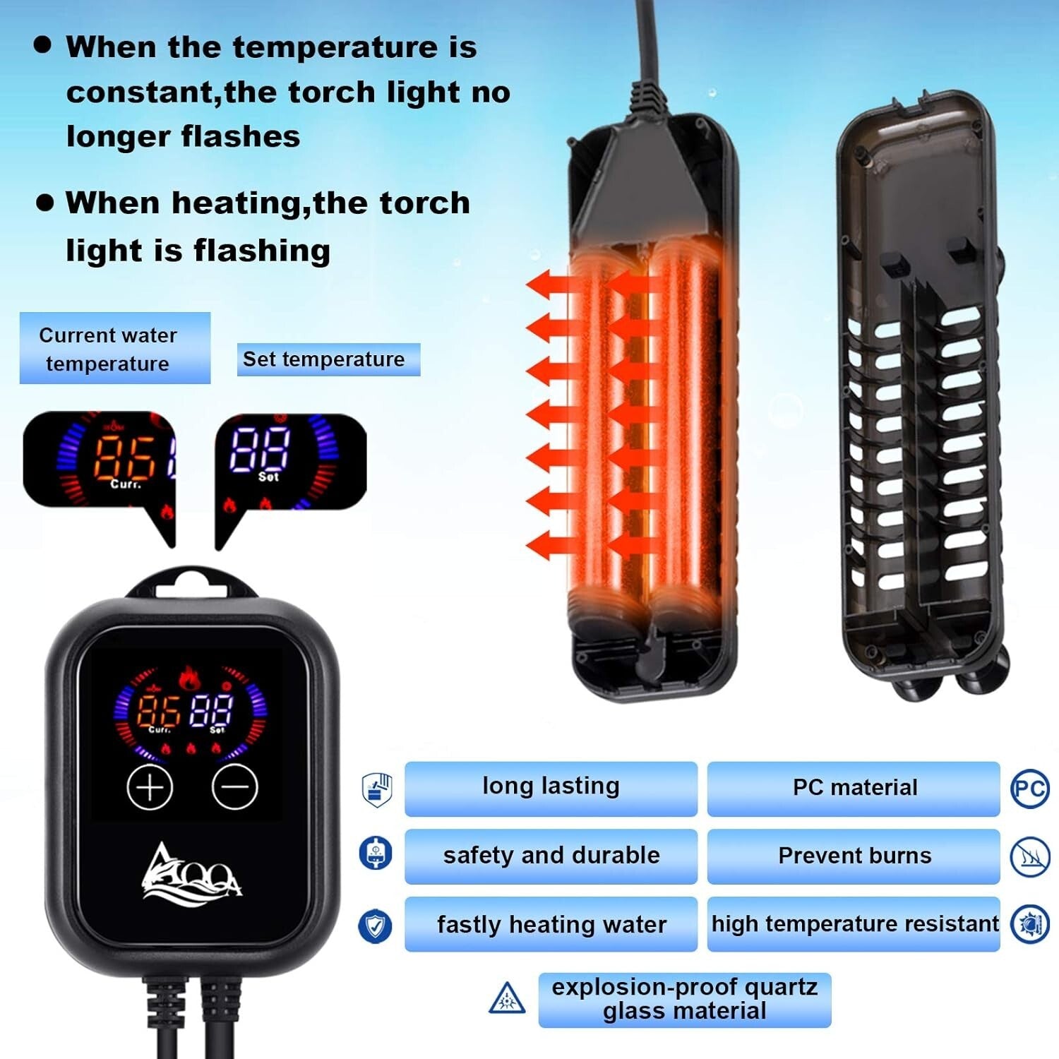 Durable 500W Aquarium Heater with Adjustable Hooks - Ideal for 66-135 Gallons