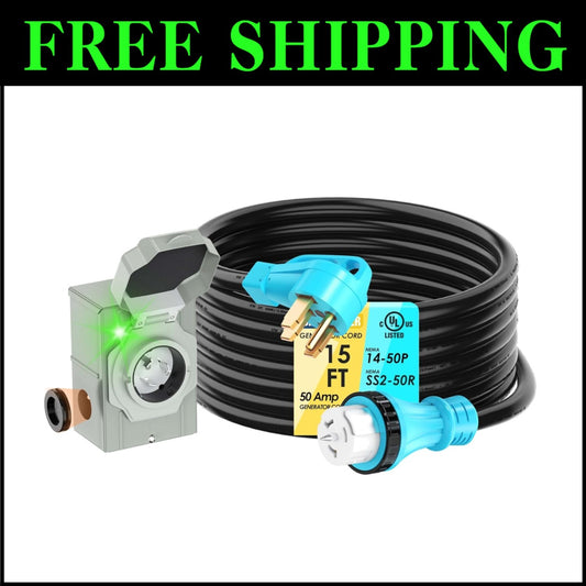 Emergency Power Supply: UL Listed 50 Amp Generator Cord & Weatherproof Inlet Box