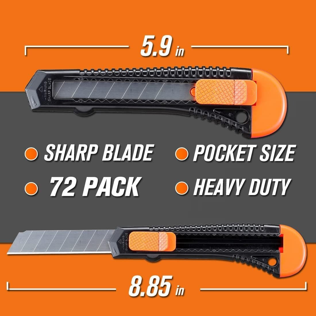 Professional-Grade Retractable Box Cutter with Carbon Steel Blades - 72 Pack