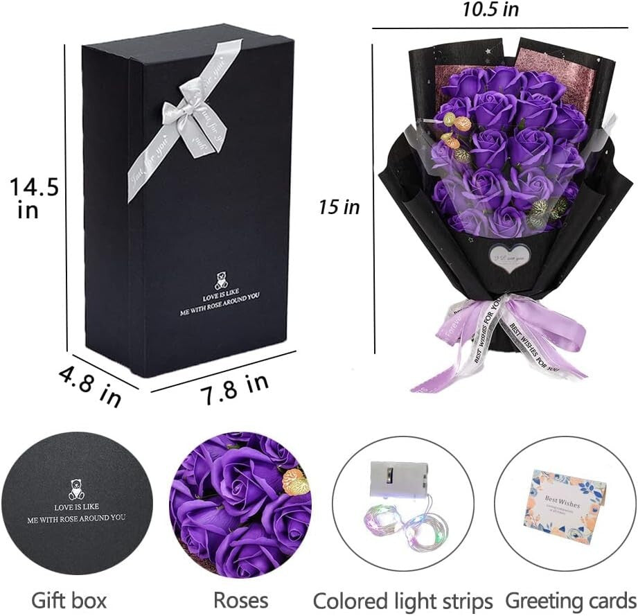 Artificial Purple Roses with Gift Box & Necklace - Perfect Mother's Day Gift