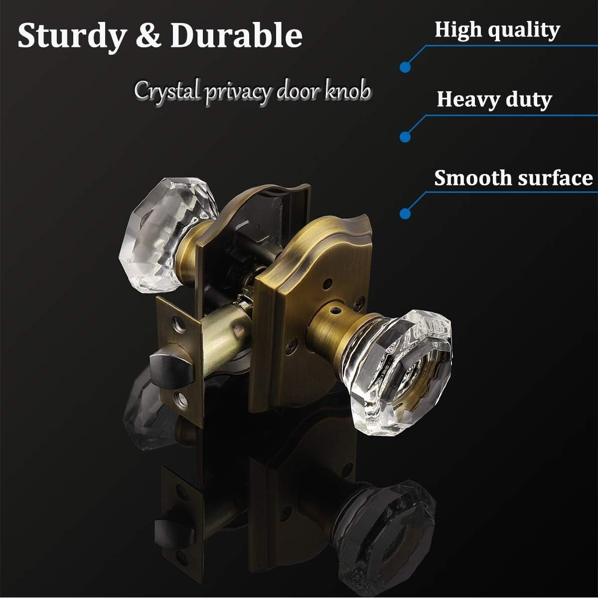2-Pack Crystal Privacy Door Lock Sets - Antique Brass Knob with Push Button Lock