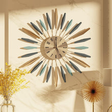 Load image into Gallery viewer, Oversized 27.6-Inch Sunburst Metal Wall Clock - Elegant Living Room Accent