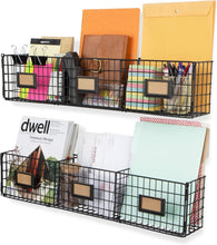 Load image into Gallery viewer, Charming Black Metal Wall Rack Organizer for Papers and Magazines - Set of 2