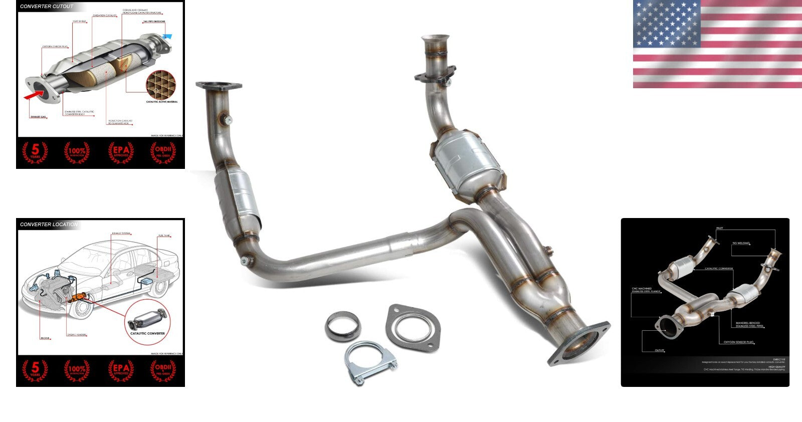 Factory Style Stainless Steel Catalytic Converter Y-Pipe for 02-05 Escalade 1500