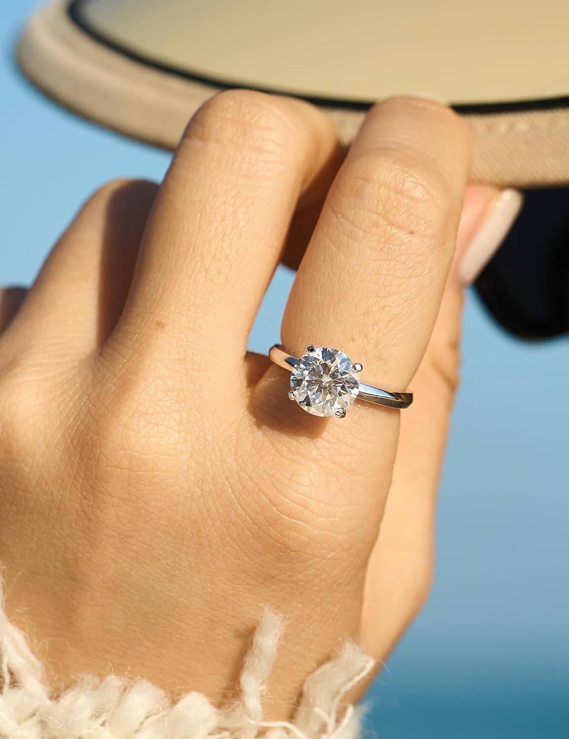 1CT D Color Moissanite Solitaire Ring - Elegant 18K White Gold Plated Design