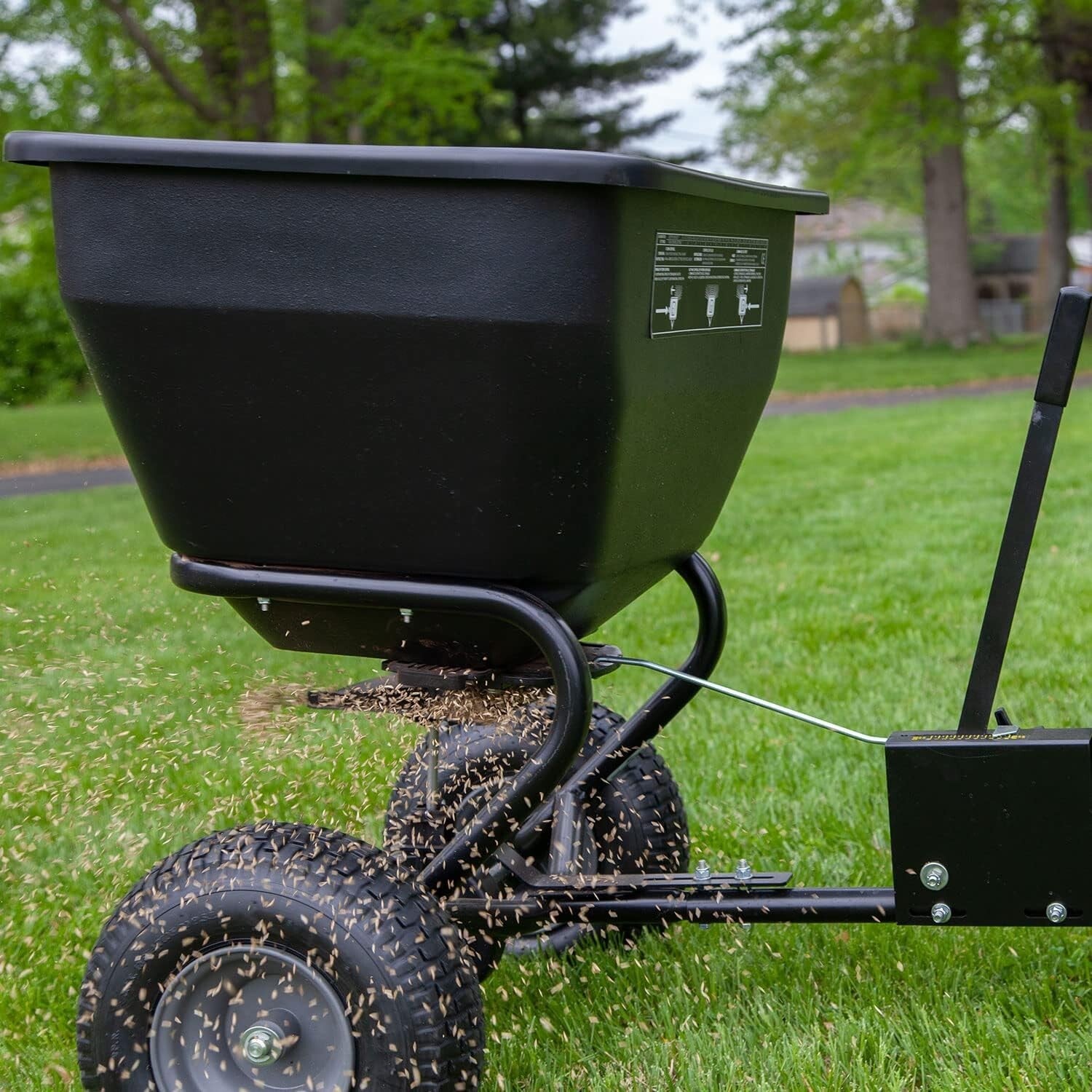 Tow Behind Broadcast Spreader - 175 lb Capacity with Universal Hitch & Autoflow